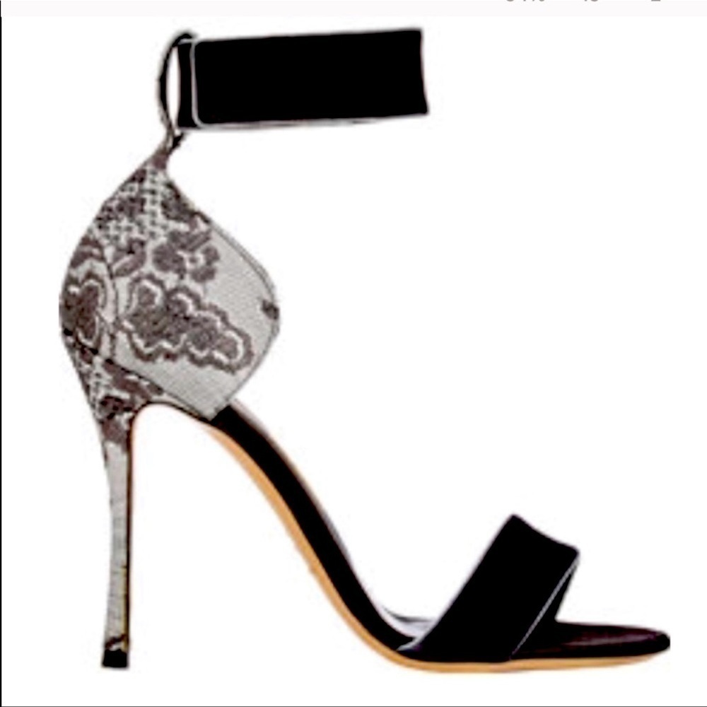 Nicholas KIRKWOOD 🖤 black suede, lace & silver 4 in. strappy heels EUC size 35